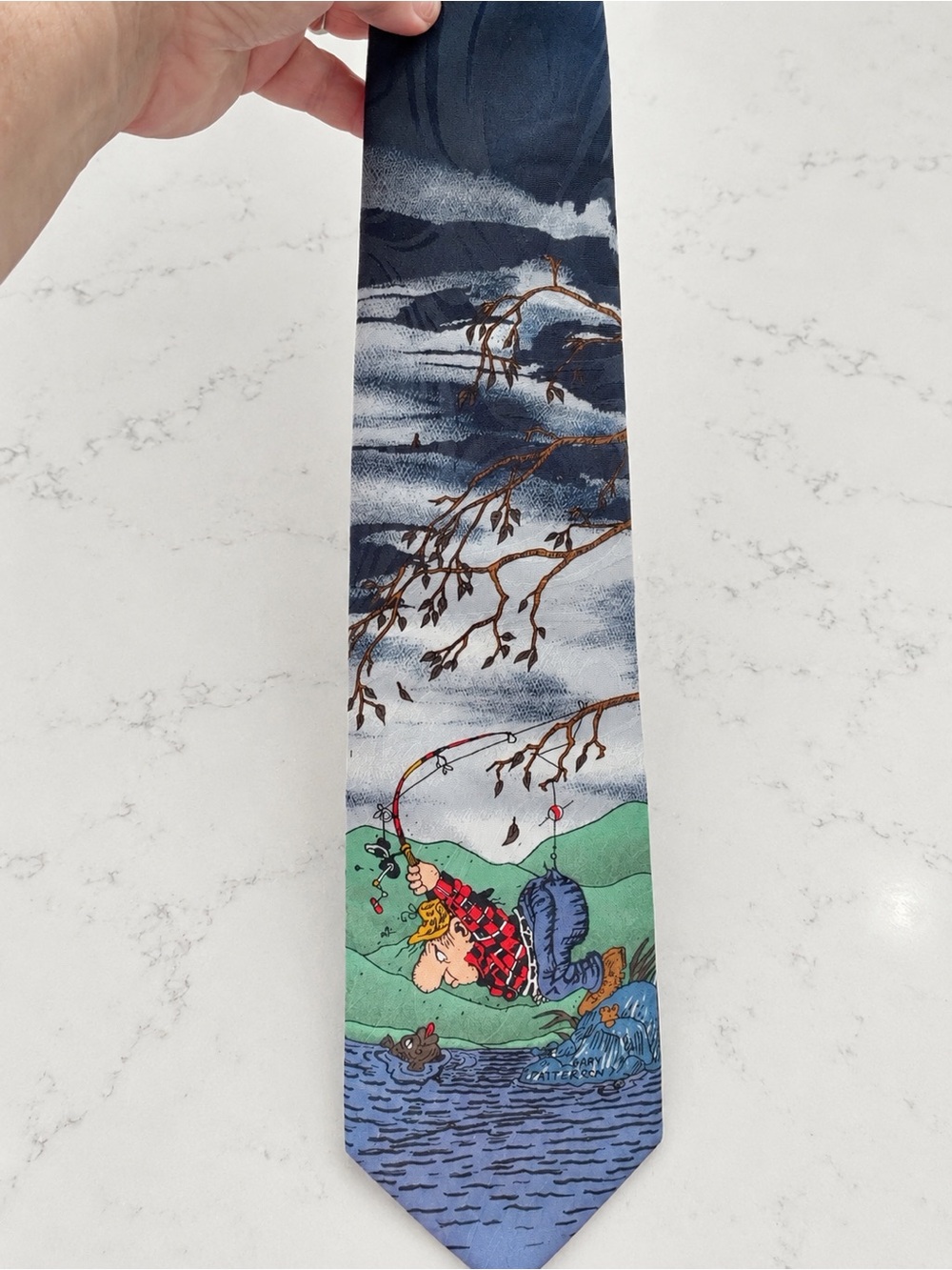 Vintage Balancine Hot Cakes Gary Patterson Fishing Cartoon Novelty Tie